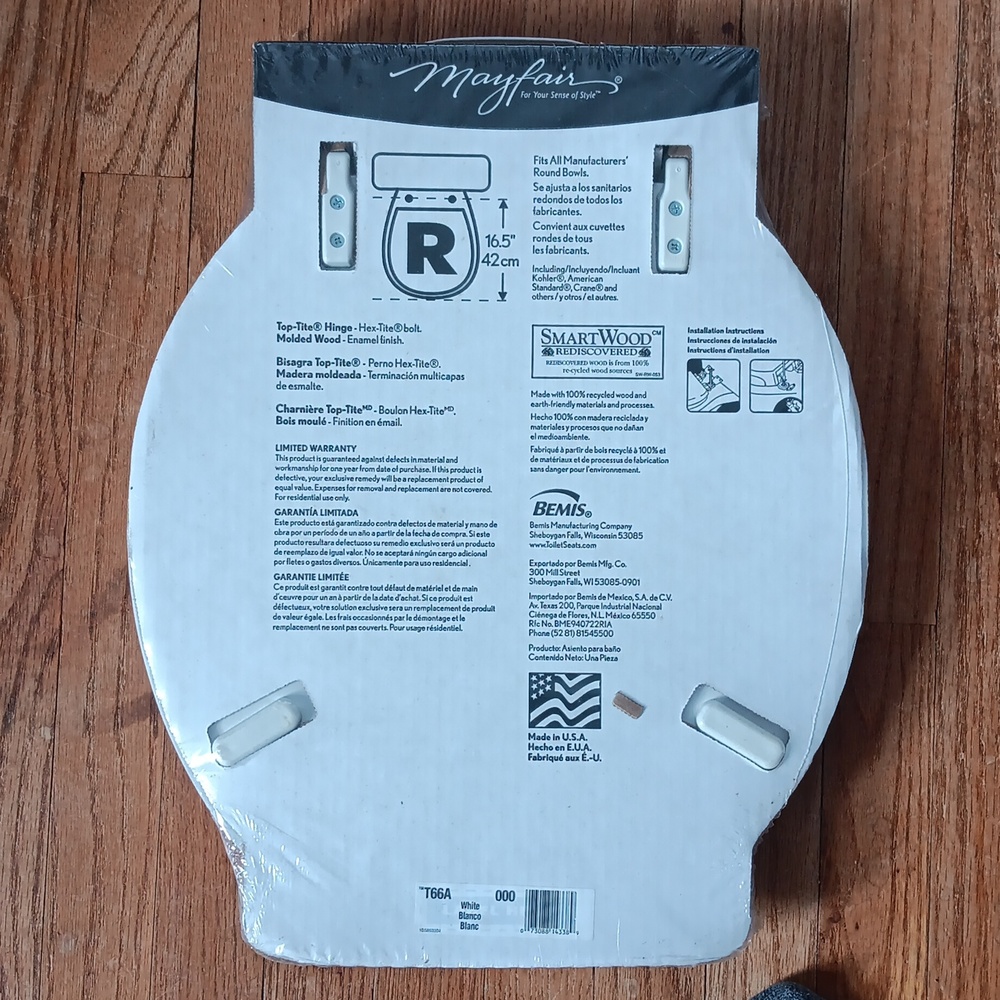 Mayfair White Molded Wood Round 16.5" Toilet Seat New in Package - Picture 2 of 11